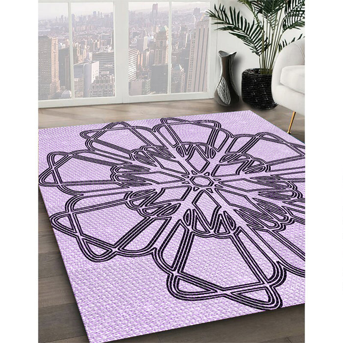 Patterned French Lilac Purple Rug in Family Room, pat2850pur