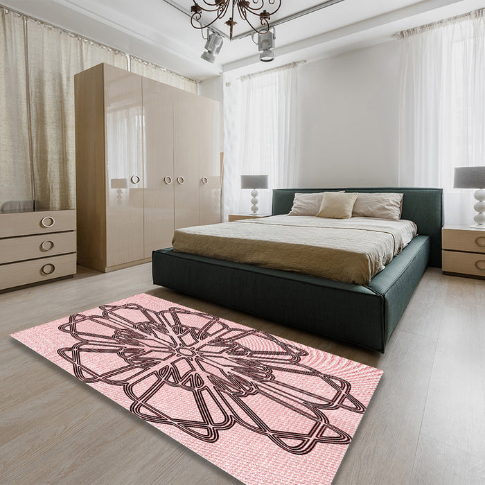 Round Machine Washable Transitional Light Rose Pink Rug in a Office, wshpat2850rd