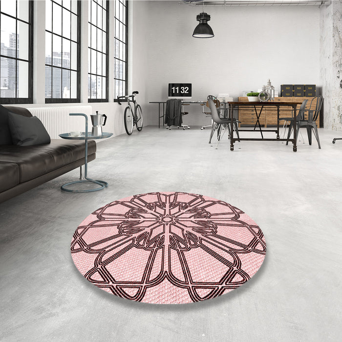 Round Patterned Light Rose Pink Rug in a Office, pat2850rd