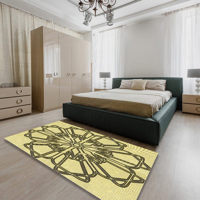 Round Machine Washable Transitional Oak Brown Rug in a Office, wshpat2850yw