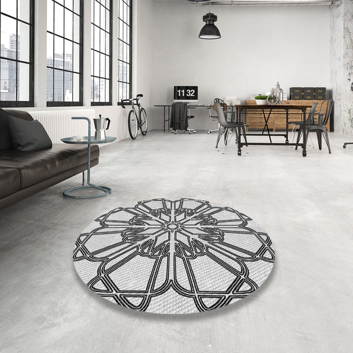 Round Patterned Gray Novelty Rug in a Office, pat2850