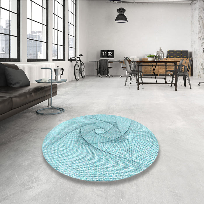 Round Patterned Electric Blue Rug in a Office, pat2851lblu