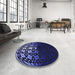 Round Patterned Night Blue Rug in a Office, pat2852blu