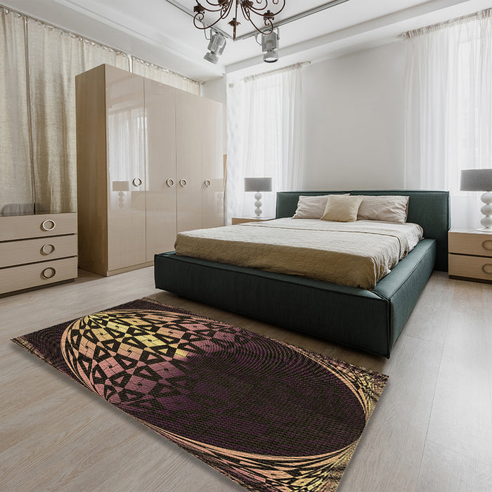 Patterned Sienna Brown Rug in a Bedroom, pat2852brn