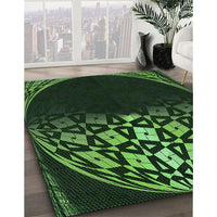 Patterned Dark Lime Green Rug, pat2852grn