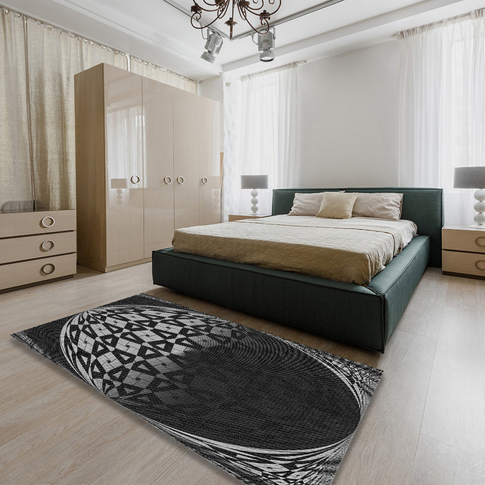 Round Machine Washable Transitional Midnight Gray Rug in a Office, wshpat2852gry