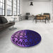 Round Patterned Dark Orchid Purple Rug in a Office, pat2852pur