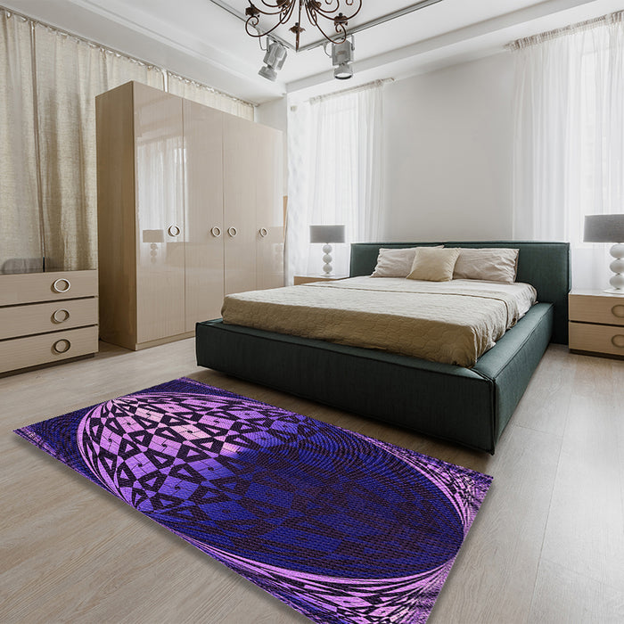 Patterned Dark Orchid Purple Rug in a Bedroom, pat2852pur