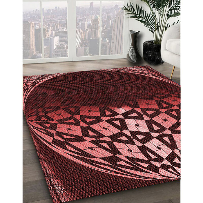 Patterned Cherry Red Rug in Family Room, pat2852rd