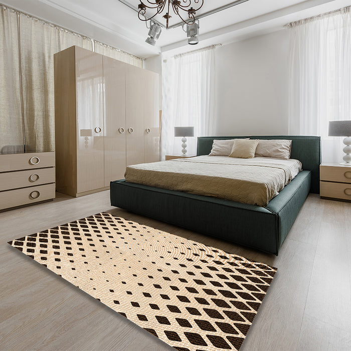 Patterned Sienna Brown Rug in a Bedroom, pat2853org