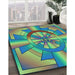 Machine Washable Transitional Emerald Green Rug in a Family Room, wshpat2854lblu