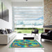 Machine Washable Transitional Emerald Green Rug in a Kitchen, wshpat2854lblu