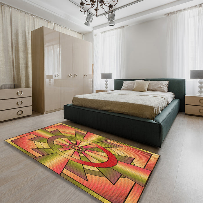 Round Machine Washable Transitional Mahogany Brown Rug in a Office, wshpat2854org