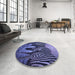 Round Patterned Medium Slate Blue Rug in a Office, pat2855blu