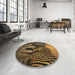 Round Patterned Midnight Gray Rug in a Office, pat2855brn