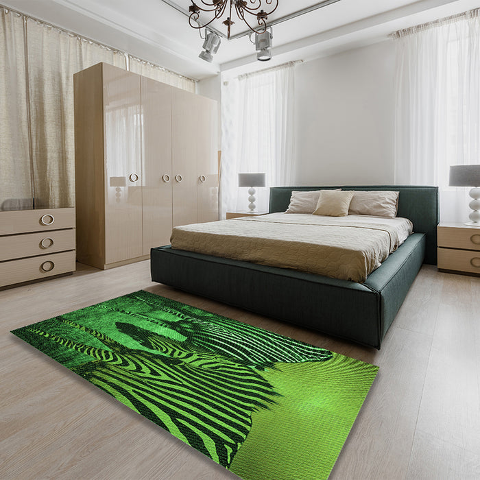 Patterned Dark Forest Green Rug in a Bedroom, pat2855grn