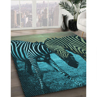 Patterned Deep Teal Green Rug, pat2855lblu