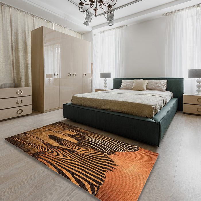 Patterned Orange Rug in a Bedroom, pat2855org