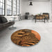 Round Patterned Orange Rug in a Office, pat2855org