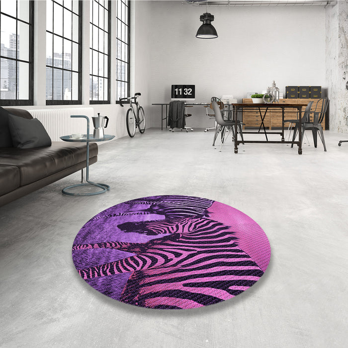 Round Patterned Dark Purple Rug in a Office, pat2855pur