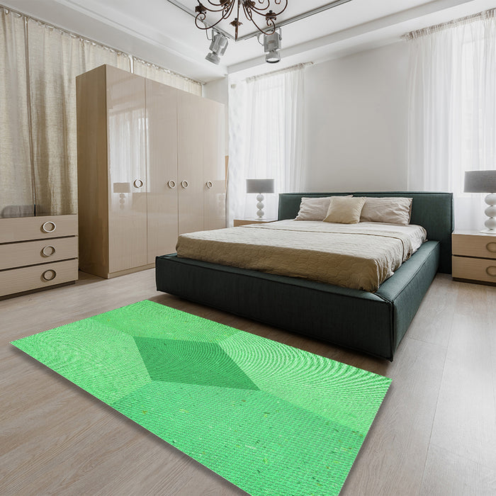 Patterned Neon Green Rug in a Bedroom, pat2856grn