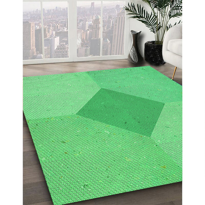 Patterned Neon Green Rug in Family Room, pat2856grn