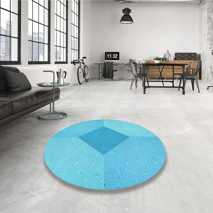 Round Patterned Bright Cyan Blue Rug in a Office, pat2856lblu