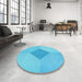 Round Patterned Bright Cyan Blue Rug in a Office, pat2856lblu