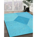 Patterned Bright Cyan Blue Rug in Family Room, pat2856lblu