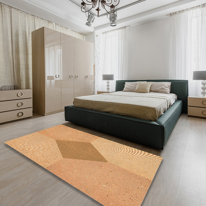 Patterned Yellow Orange Rug in a Bedroom, pat2856org