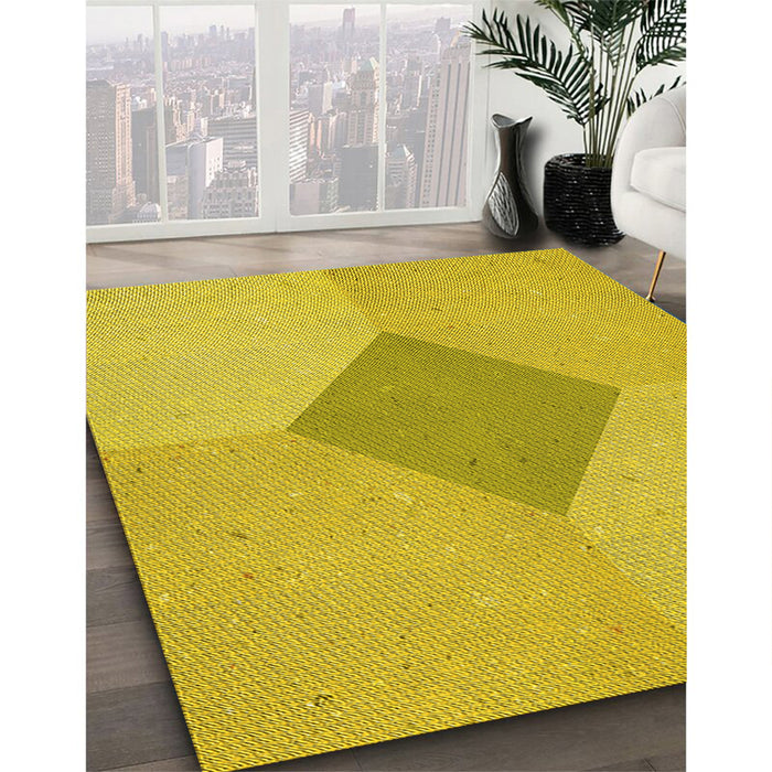 Machine Washable Transitional Golden Yellow Rug in a Family Room, wshpat2856yw