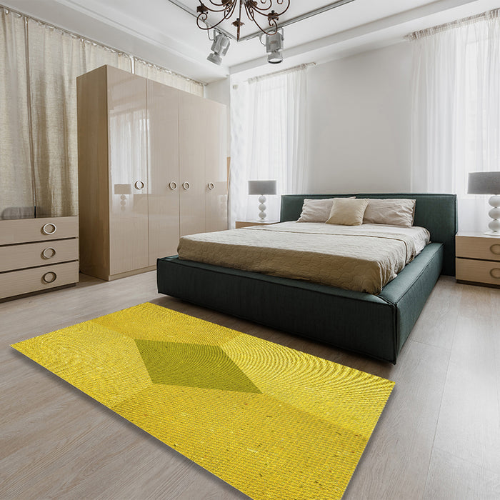 Patterned Golden Yellow Rug in a Bedroom, pat2856yw