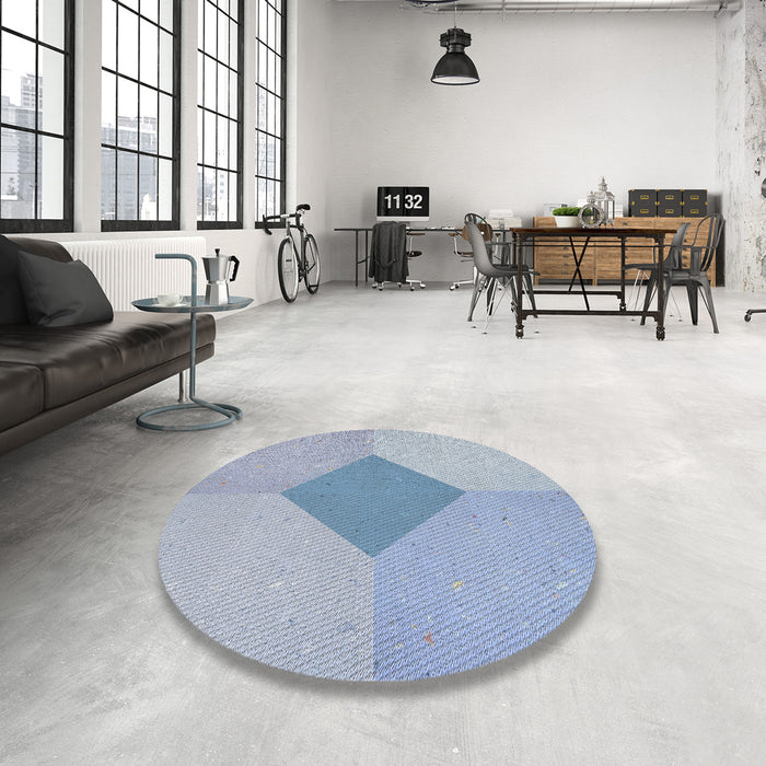 Round Machine Washable Transitional Steel Blue Rug in a Office, wshpat2856