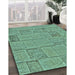 Patterned Green Rug in Family Room, pat2858lblu