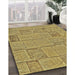 Patterned Chrome Gold Yellow Novelty Rug in Family Room, pat2858