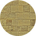 Sideview of Patterned Chrome Gold Yellow Novelty Rug, pat2858