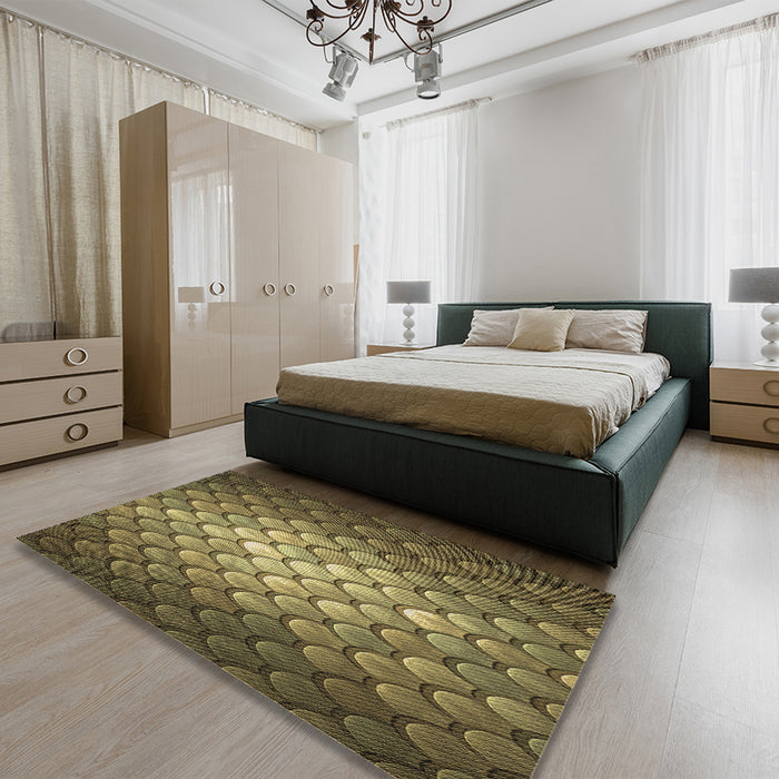 Patterned Caramel Brown Rug in a Bedroom, pat2859brn