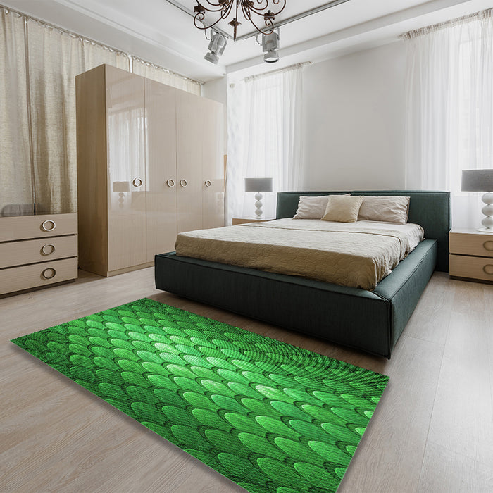 Patterned Green Rug in a Bedroom, pat2859grn
