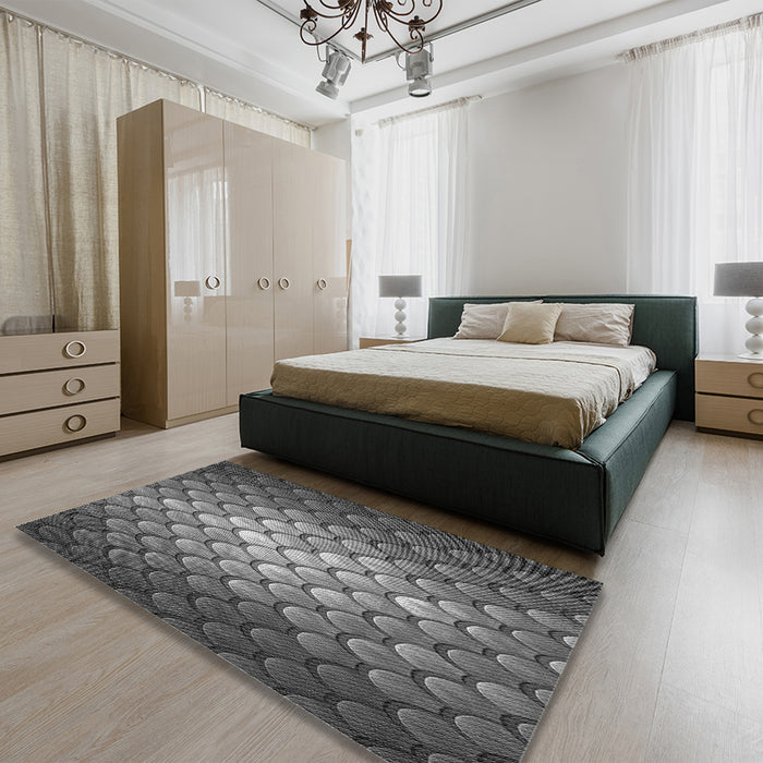 Round Machine Washable Transitional Gunmetal Gray Rug in a Office, wshpat2859gry