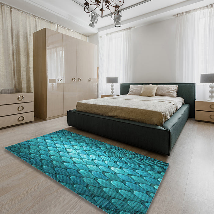 Round Machine Washable Transitional Teal Green Rug in a Office, wshpat2859lblu