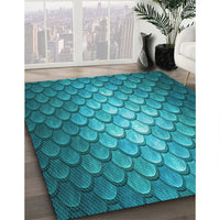 Patterned Teal Green Rug, pat2859lblu