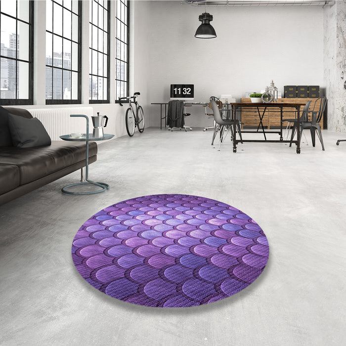 Round Patterned Purple Rug in a Office, pat2859pur