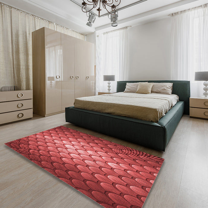 Round Machine Washable Transitional Red Rug in a Office, wshpat2859rd