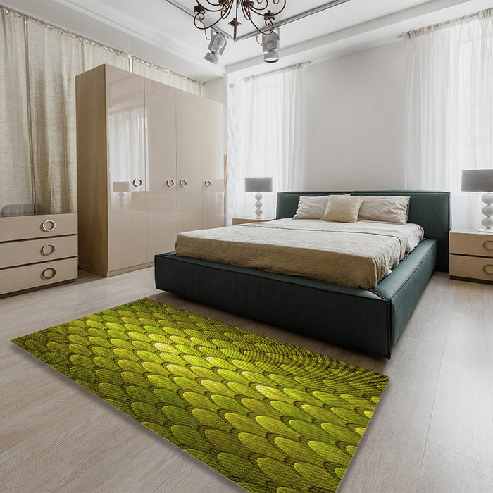 Patterned Green Rug in a Bedroom, pat2859yw