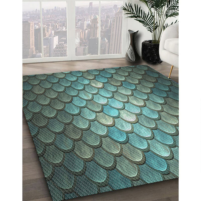 Patterned Dark Slate Gray Green Novelty Rug in Family Room, pat2859