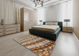 Patterned Dark Sienna Brown Novelty Rug in a Bedroom, pat285