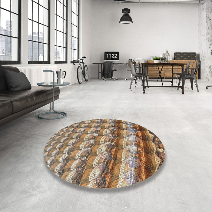 Round Patterned Dark Sienna Brown Novelty Rug in a Office, pat285