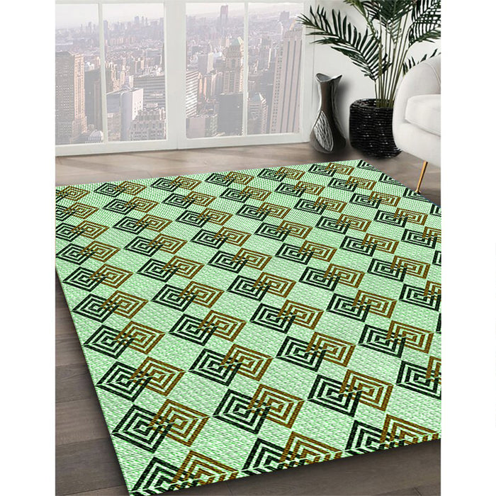Patterned Pale Green Rug in Family Room, pat286grn