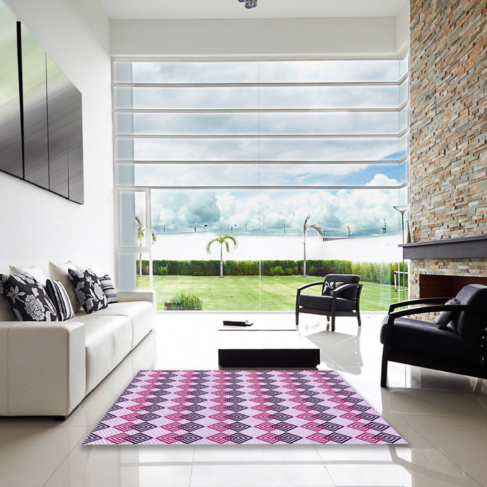 Square Patterned Periwinkle Pink Rug in a Living Room, pat286pur