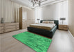 Round Machine Washable Transitional Neon Green Rug in a Office, wshpat2861grn